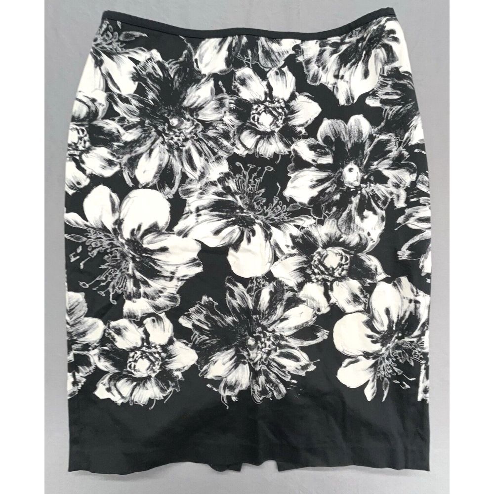 Ann Taylor Skirt Size 0 Black Floral Pencil Knee Lined Stretch Preppy Career